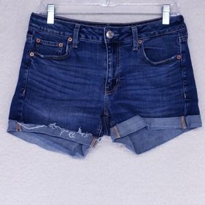 American Eagle Tomgirl Midi Roll Cuff Jean Shorts Womens Size 4 Denim Pants